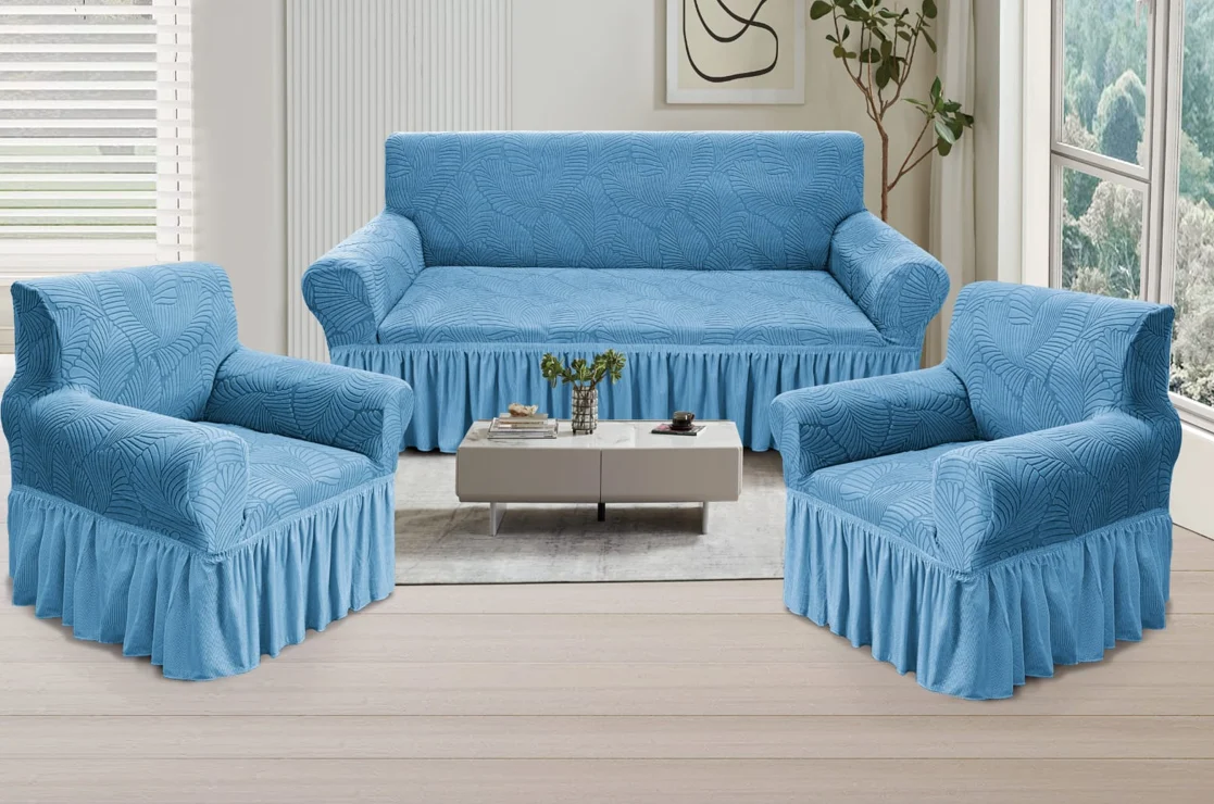 Cubresillón con vuelo - Diseño de Hoja - Color celeste