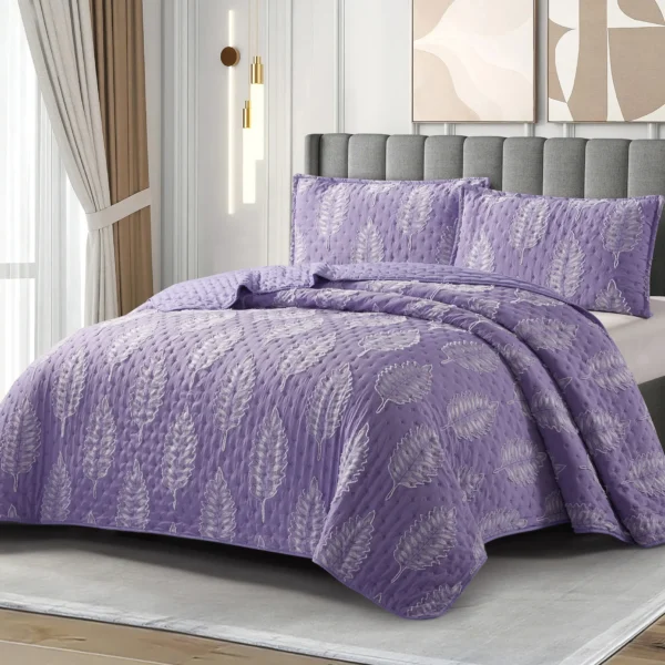 Cubrecamas de verano turfting (1,5 y 2 plazas y king) -hoja- color morado