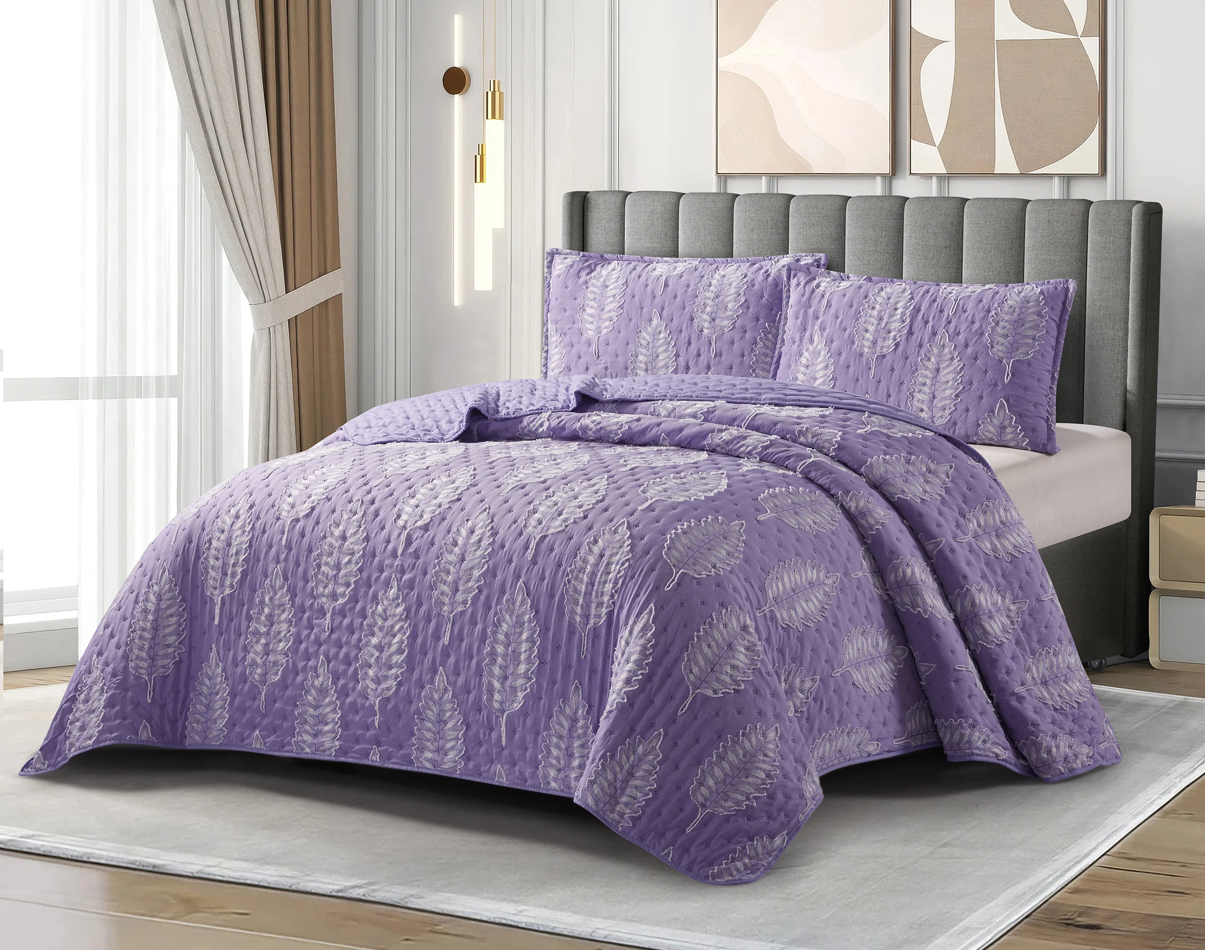 WechatIMG178 Cubrecamas de verano turfting (1,5 y 2 plazas y king) -hoja- color morado - Imagen 1