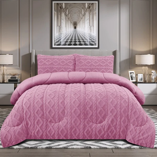 Cubrecamas de invierno con chiporro trenzado (1,5 y 2 plazas) - Color rosado