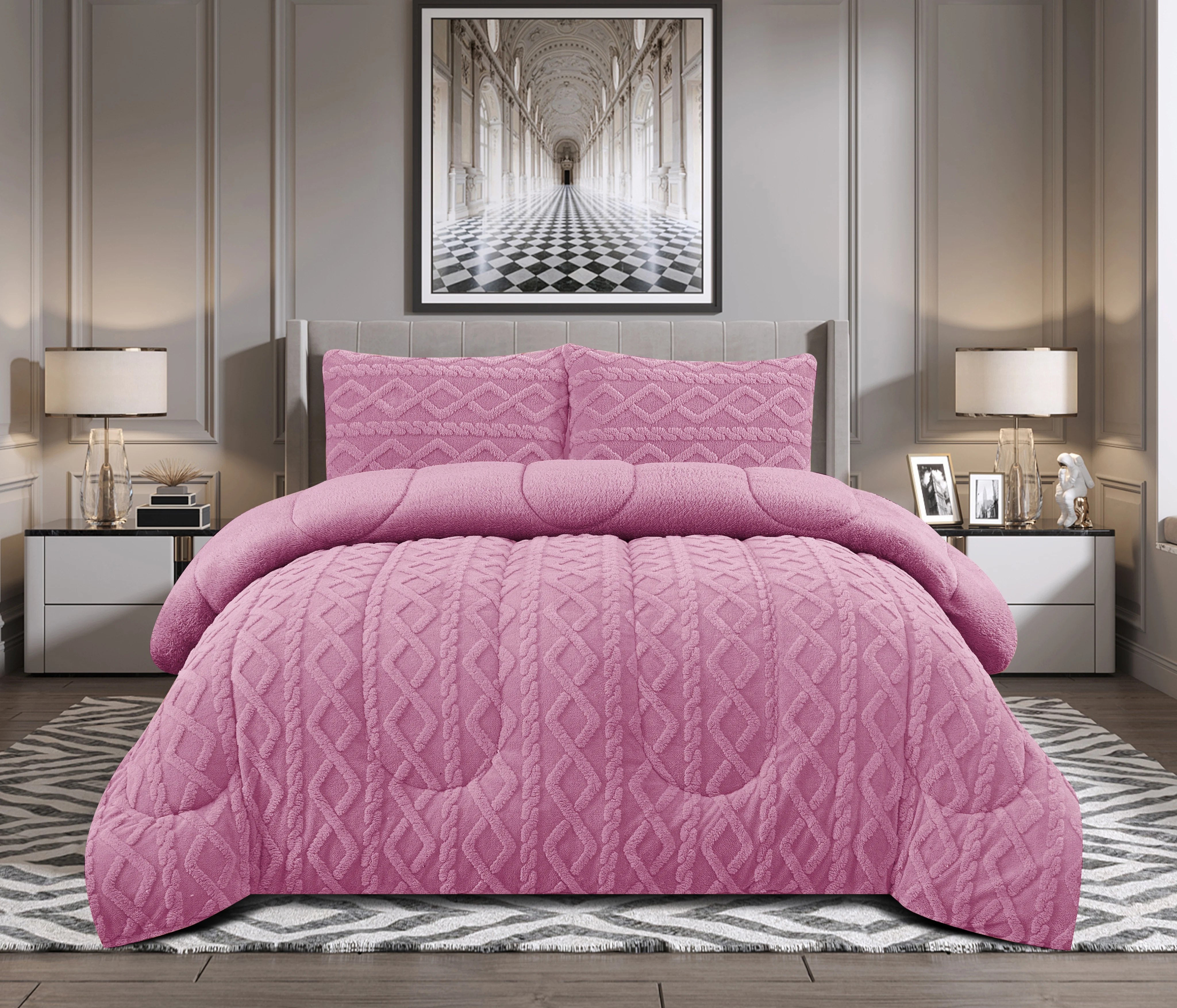 Cubrecamas de invierno con chiporro trenzado (1,5 y 2 plazas) - Color rosado