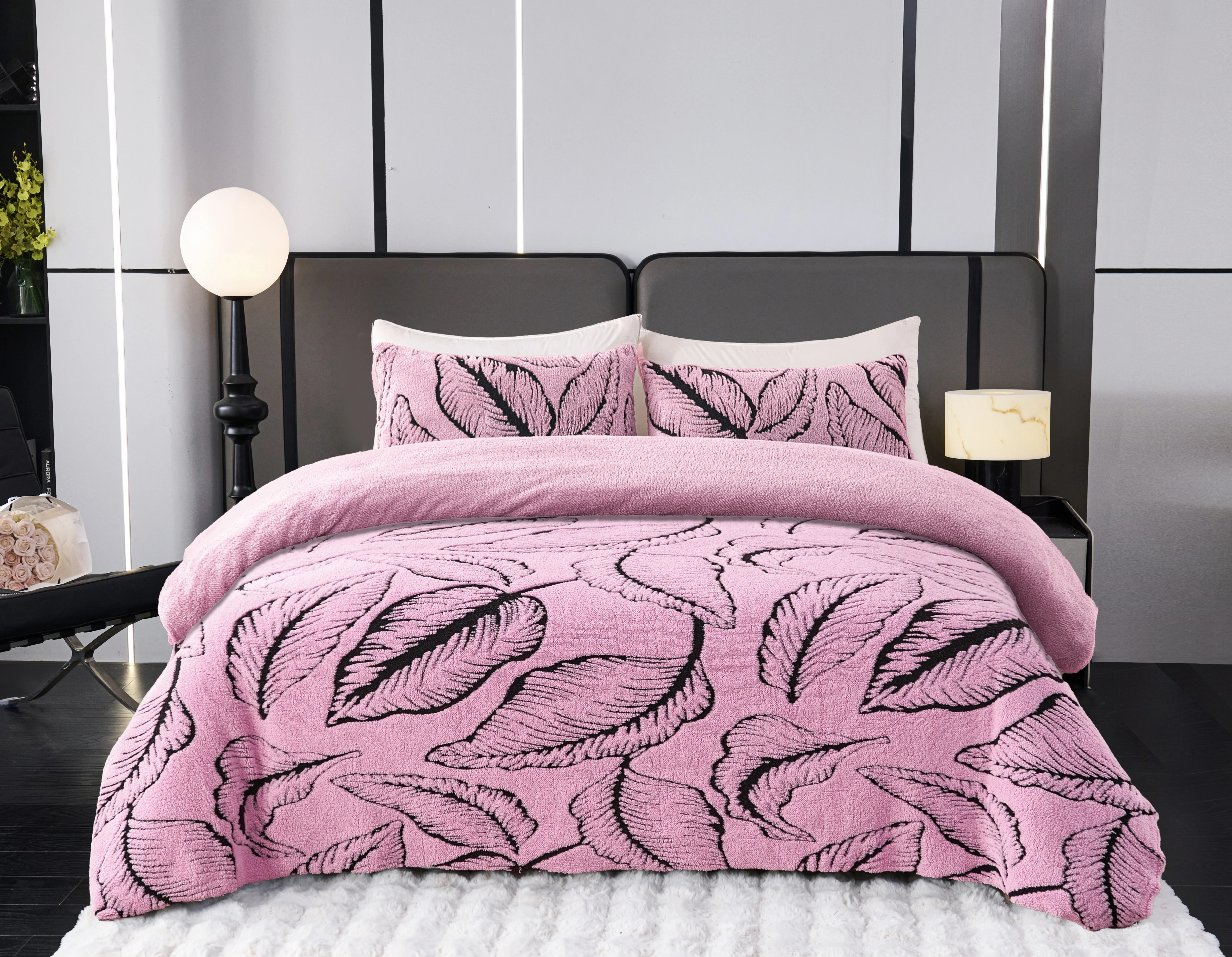 Cubrecamas de invierno con chiporro hoja (1,5 y 2 plazas) – Color rosado