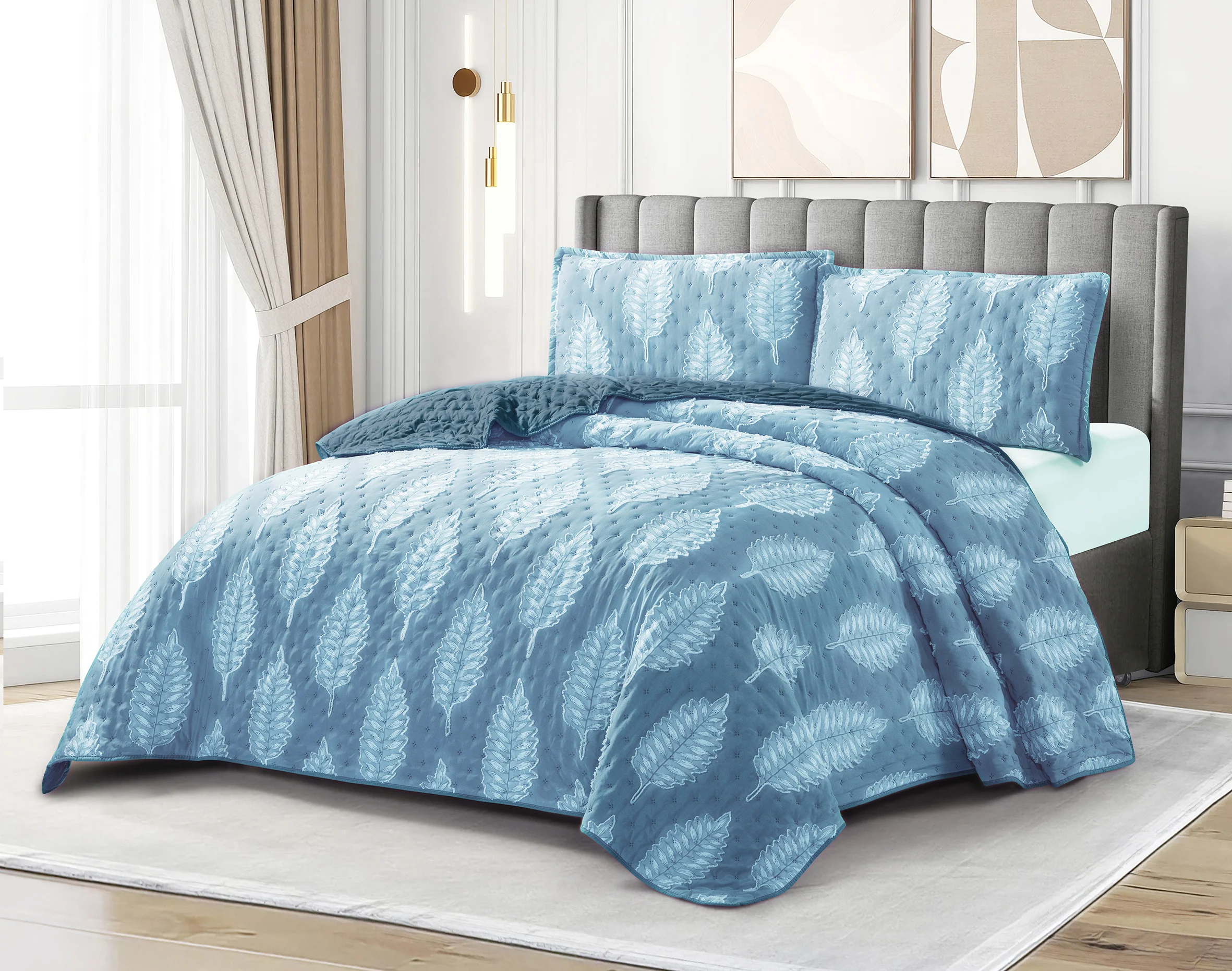 Cubrecamas de verano turfting (1,5 y 2 plazas y king) -hoja- Color azul petroleo